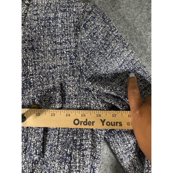 Michael Kors Jackets‎ Women 2 Blue Fringe Tweed Belted Blazer Old Money Preppy - Picture 6 of 11